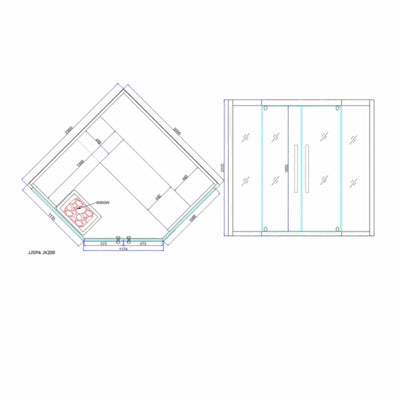 Finnische Sauna Sidora JK200, Eckmodell für 6 Personen, technische Zeichnung