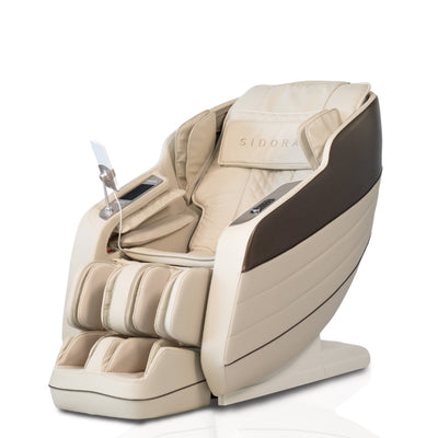 Miore Massagesessel in Creme und Braun mit Fußmassage und Seitenteilen
